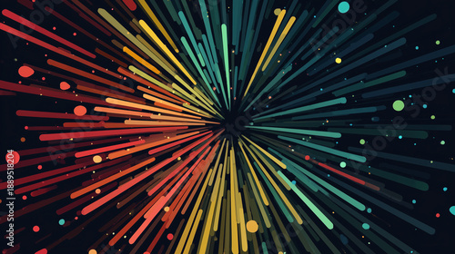カラフルな放射状ラインが広がる抽象的スターバースト背景
