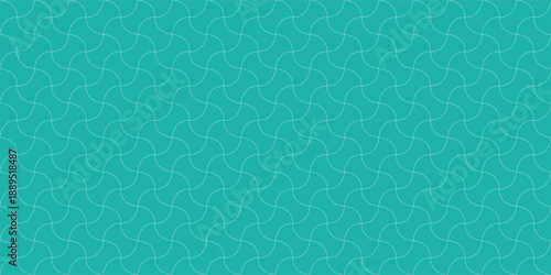 Seamless abstract teal geometric pattern with wavy white lines. Modern repeating vector background for wallpaper, textile, and graphic design.