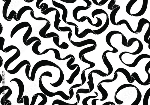 Black and white seamless grunge line texture with hand-drawn wavy ribbon lines. Abstract decorative illustration, isolated background, suitable for textile pattern design, fabric, printing design.