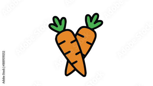 A cartoon illustration of two fresh carrots with green tops