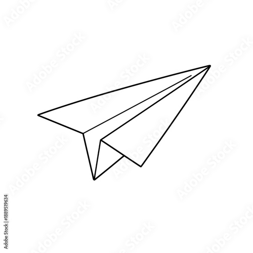 A simple paper airplane soars on a white background, a symbol of dreams and imagination