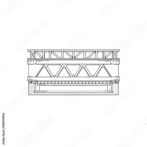 Technical sketch showing structural support with beams and support