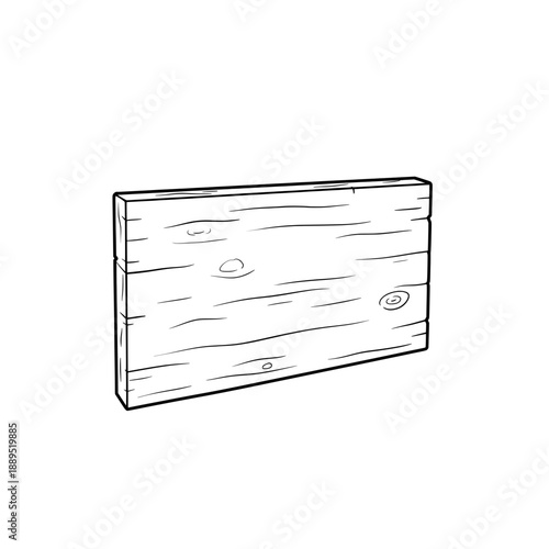 Cartoon wood A simple, outlined wooden plank with visible grain and knots on it