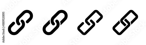 Four chain link icons in different styles and orientations, representing connection, partnership, security, and networking concepts for digital or physical links.