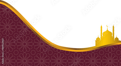 Elegant Wavy Islamic Pattern Frame Border with Golden Mosque Silhouette