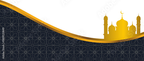 Elegant Wavy Islamic Pattern Frame Border with Golden Mosque Silhouette