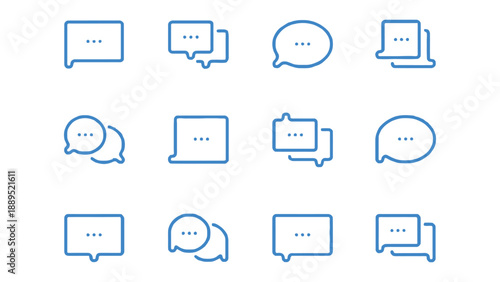 A collection of blue chat and speech bubbles on a white background
