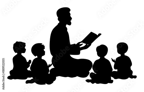 Traditional Islamic Education Concept with Teacher and Kids Reading Quran