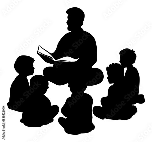 Traditional Islamic Education Concept with Teacher and Kids Reading Quran