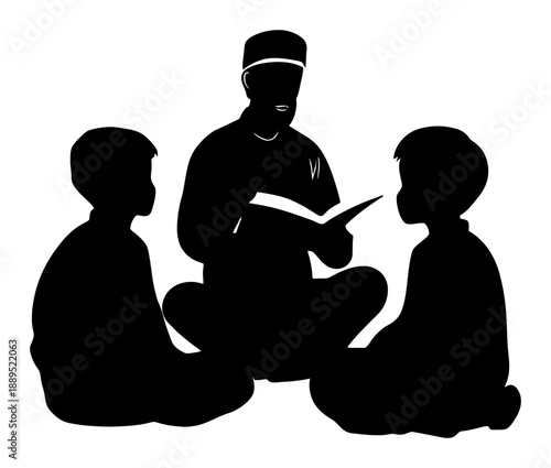 Muslim Scholar Teaching Holy Quran to Young Students Silhouette