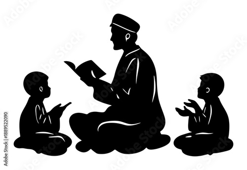 Muslim Scholar Teaching Holy Quran to Young Students Silhouette