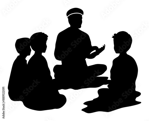 Muslim Scholar Teaching Holy Quran to Young Students Silhouette