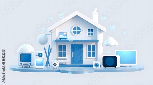 Wallpaper Mural 3D smart home icon with interconnected devices, modern flat design, and IoT concept. Torontodigital.ca