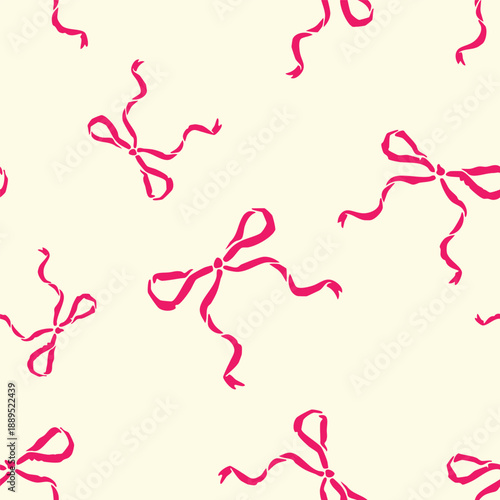Pink ribbon bow seamless grunge texture with hand-drawn background. Abstract decorative illustration, isolated background, suitable for textile pattern design, fabric, printing, and surface design.