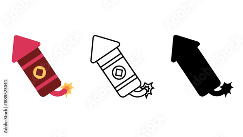 Three colorful rockets flying upwards in different styles and colors