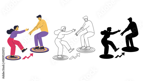 A group of people exercising on colorful balance boards in different styles