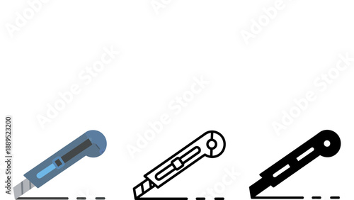 Three utility knives in different colors and designs on a white background