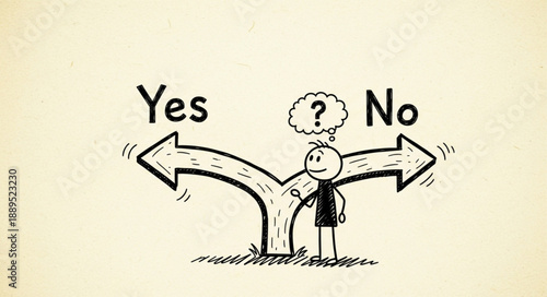 Stick figure at a crossroads with yes and no arrows.