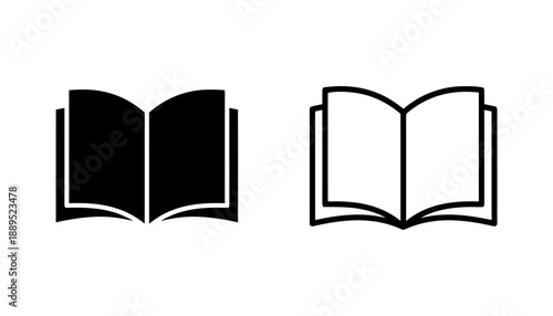 Open book icons in solid black and outline styles, representing knowledge, education, reading, and information for learning and study purposes