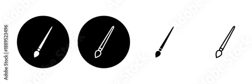 Paintbrush icons in black circle and outline variations, depicting art and creativity, suitable for design tools, artistic concepts, and creative project elements in digital media.
