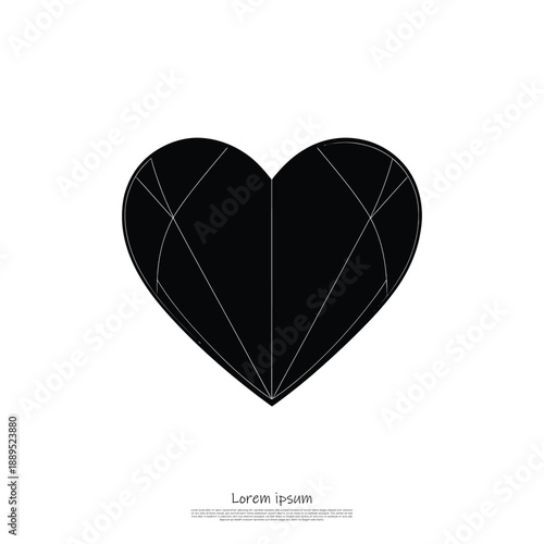 A black heart shape with white lines on a plain white background with sample text