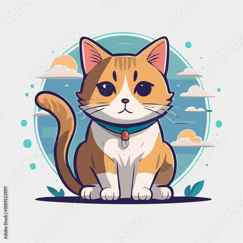  Cool cat with unimpressed expression, sitting casually,_minimalist flat cartoon illustration