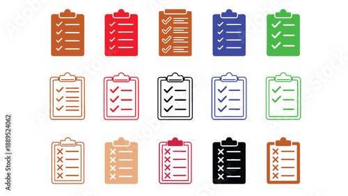 A collection of colorful clipboards with checklists is displayed on a white background.