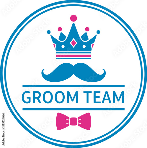 Groom team with crown mustache and bowtie blue