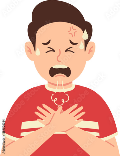 Man Coughing and Showing Discomfort Shortness of Breath Symptoms