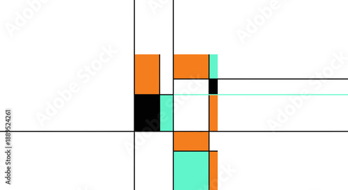 Abstract geometric composition with overlapping shapes and contrasting colors creates a visual puzzle.