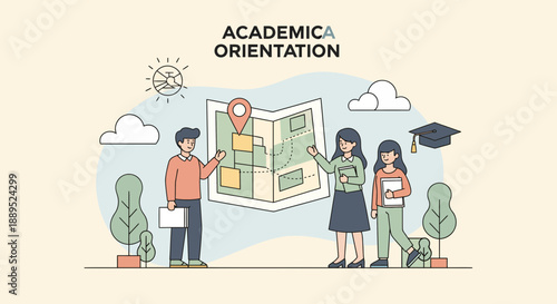 Academic Orientation Students Exploring Campus with Guidance and Maps.