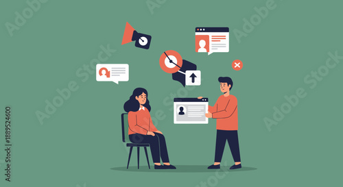 Illustration depicting digital privacy and data security concerns with two people.