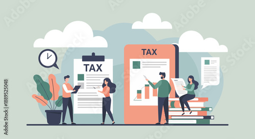 Tax professionals working on financial documents and tax reports.