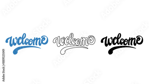 Three different colored welcome signs on a white background