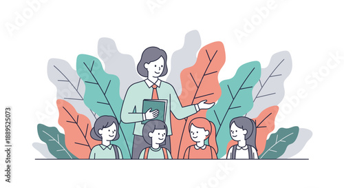 Teacher and students in a classroom setting learning and education concept.