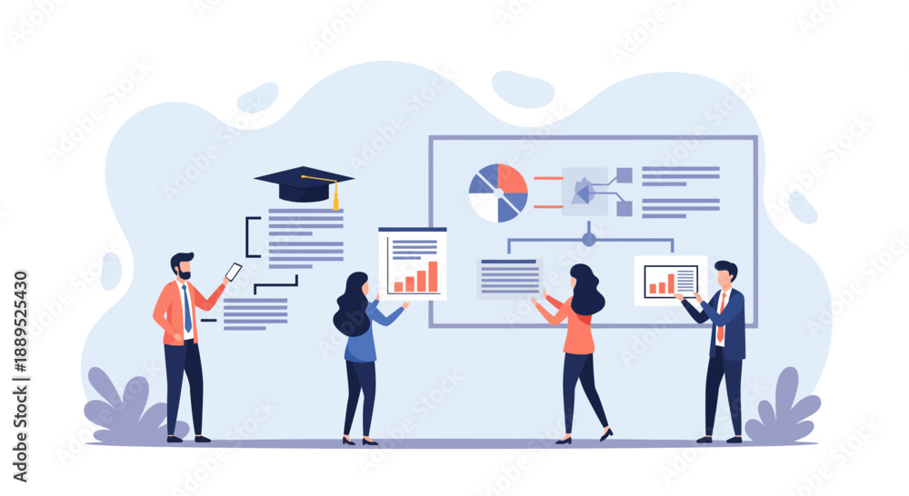 Fototapeta premium Teamwork and collaboration in business education and data analysis.