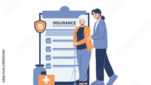 A smiling insurance agent helping a senior client with a policy application