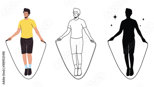 A fit man jumping rope in different styles and colors for exercise