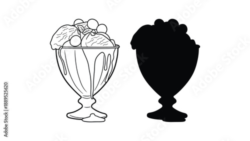 A colorful illustration of ice cream sundaes in different styles and colors