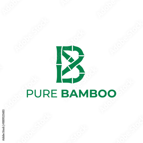 Modern letter B bamboo stalk icon for sustainable furniture and eco-friendly product branding, featuring the company text Pure Bamboo