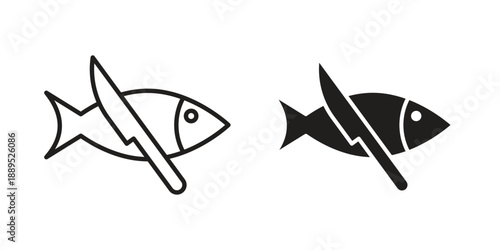 Fish and a knife icons suitable for infographics, websites and print media and interfaces. Line vector icon.