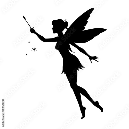 Magical Fairy Silhouette Vector – Enchanted Pixie with Wand Fantasy Icon