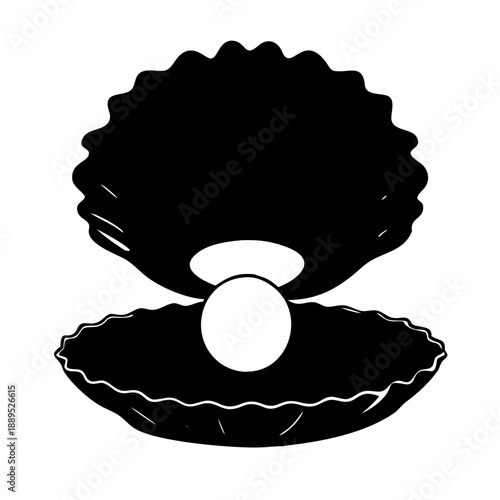 Open Oyster Shell with Pearl Silhouette Vector – Marine Jewelry and Seafood Icon