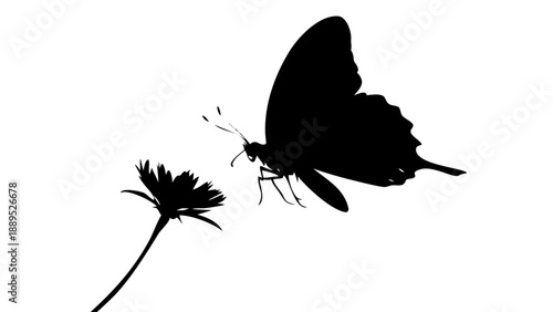 Butterfly on Flower Silhouette Vector – Elegant Monarch on Bloom Nature Icon