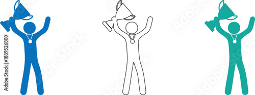 Celebrating Victory with Trophy and Medal on Transparent Background