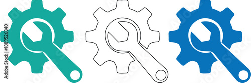 Colorful Gear and Wrench Icons Set for Design and Technology