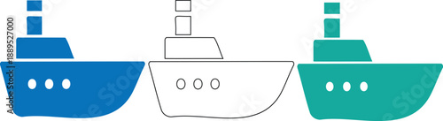 Three Cargo Ships in Different Colors Sailing Together