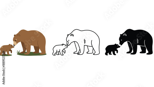 A mother bear and her cub in different styles and colors together