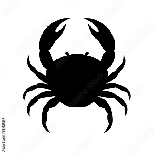 Black Crab Silhouette Vector – Isolated Crustacean Marine Life Seafood Icon