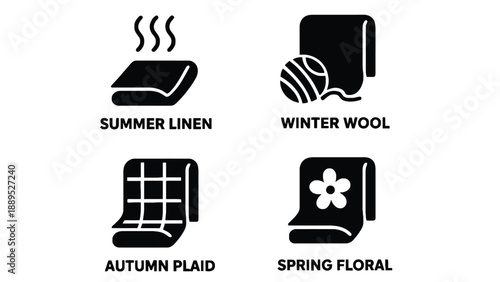 Seasonal fabric icons for summer, autumn, winter, and spring